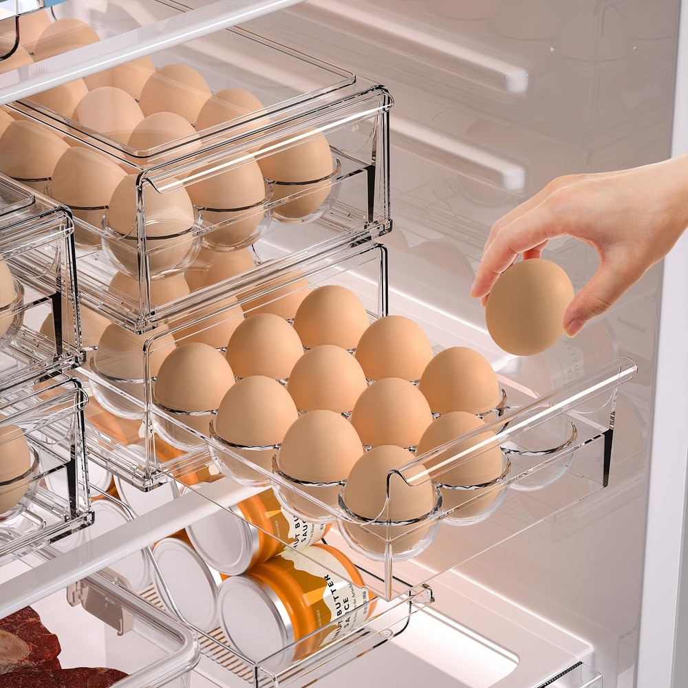 BPA Free Refrigerator Organizer Bins, Stackable Egg 18 Holder, Clear
