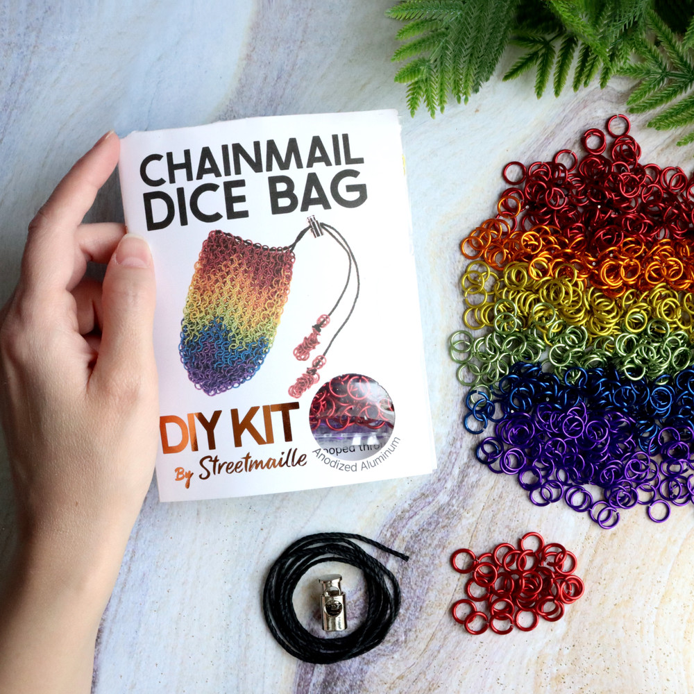 DIY Patterned Chainmail Dice Bag Kit - Beginner Metal Drawstring Pouch Craft Kit