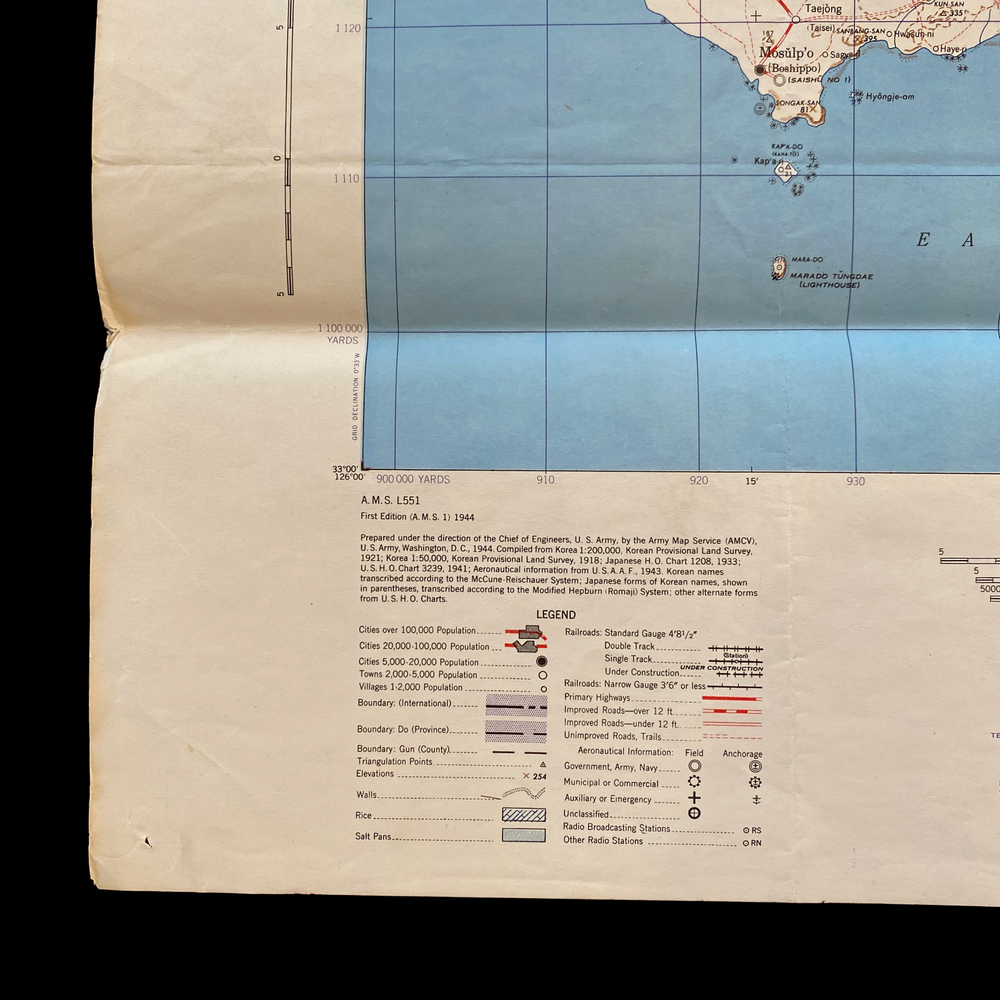 WWII 1944 Dated Cheju-do, Korea US Pacific Theater Combat Operations Map