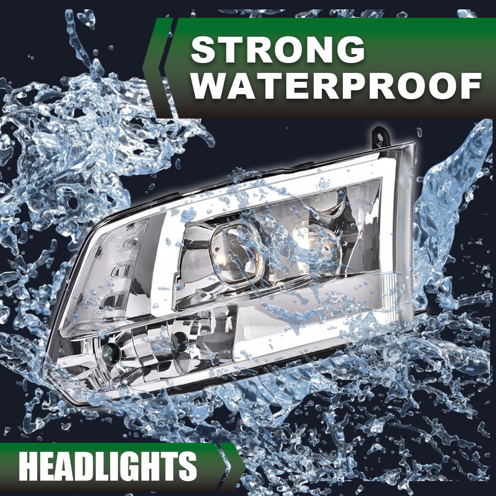 Fit For 2009-2018 Dodge Ram 1500 2500 3500 LED DRL Projector Headlights Chrome