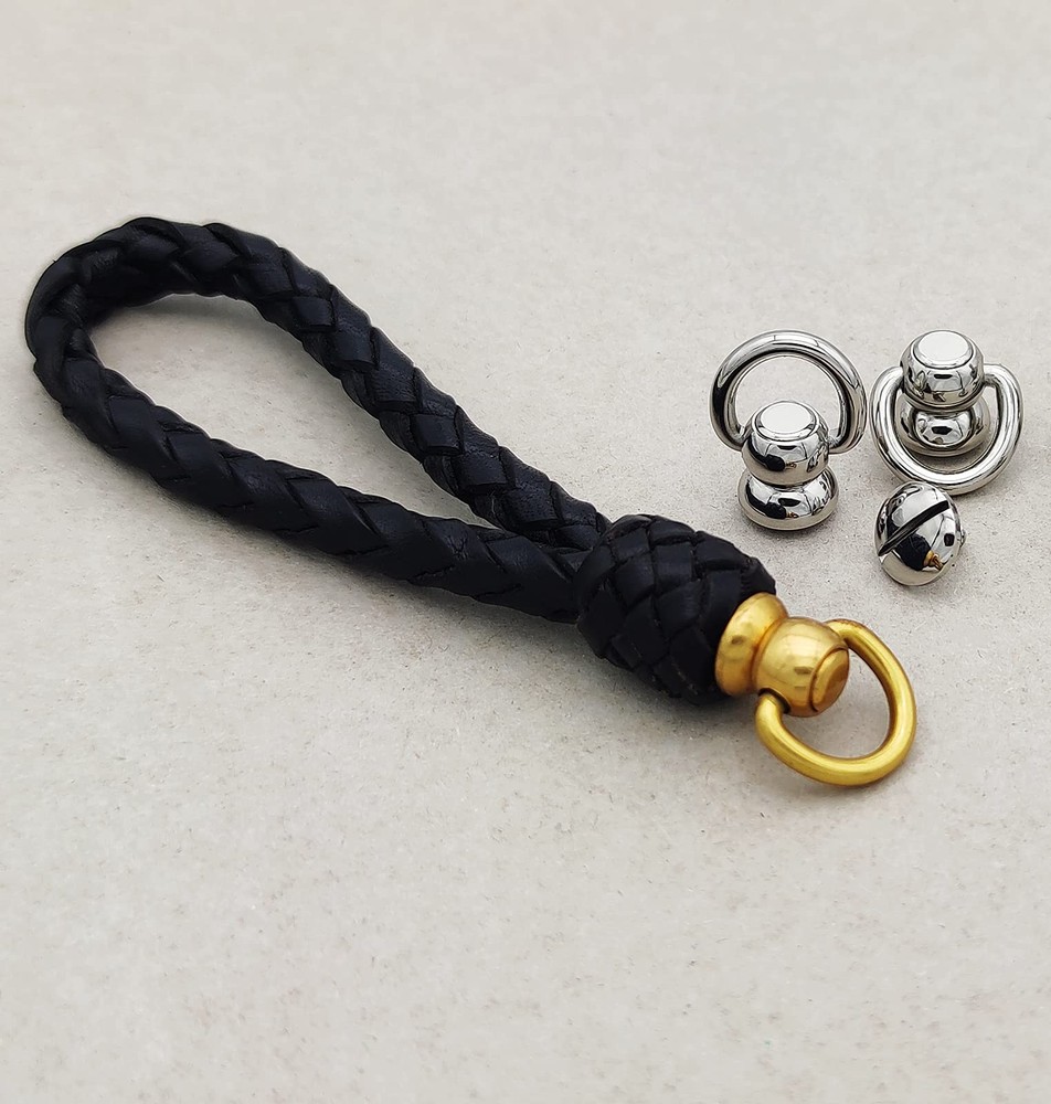 Solid Brass Ball Studs 6-Pack | 360° Rotating Leather Rivets with D-Ring & Ch...