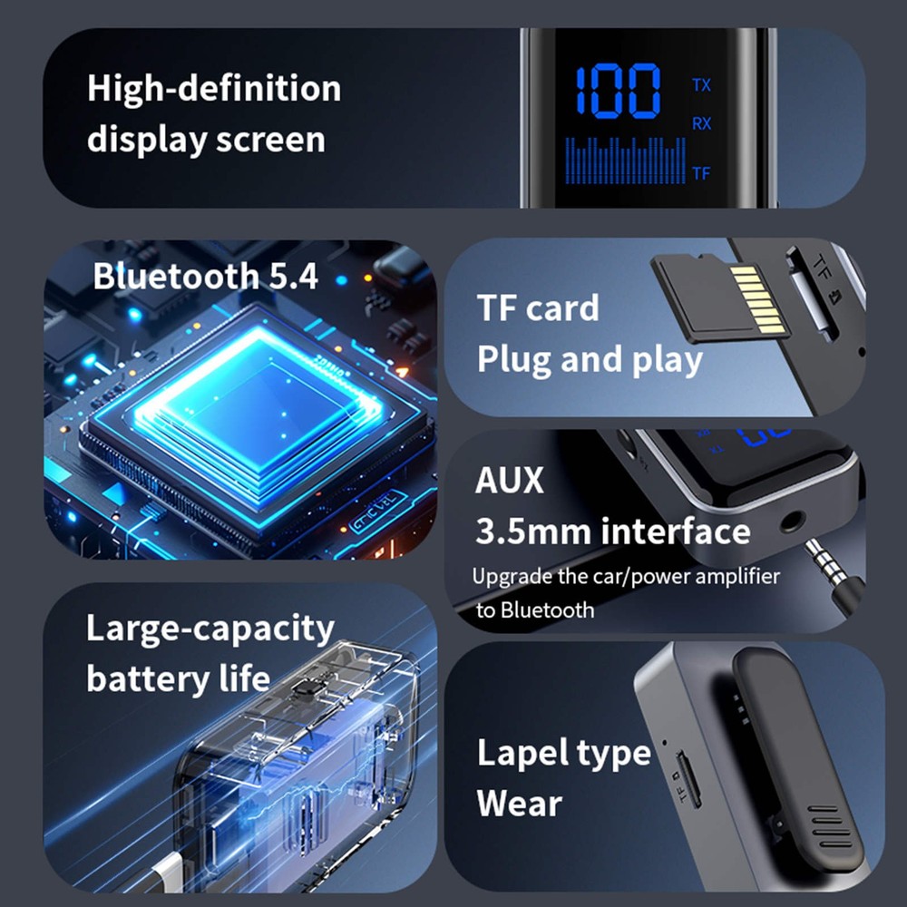 Bluetooth 5.4 Transmitter and Receiver with Digital Display 3.5mm Aux Adapter