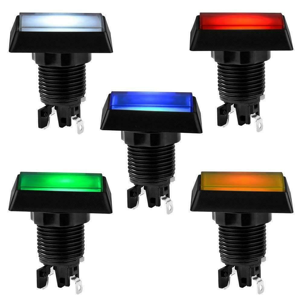 5Pcs Arcade Square Rectangle Buttons LED Push Illumilated w/ Microswitch ee