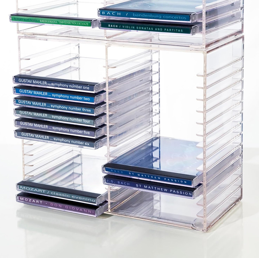 Clear Plastic CD Holder Storage Rack Stacking Tray DVD Disk Case Space Organizer