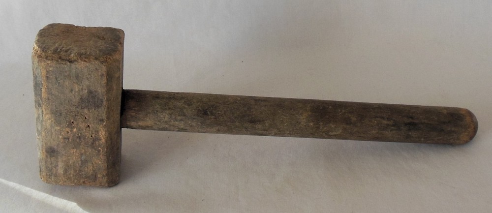 Primitive Vintage Small Rectangular Wood Mallet 8¾ Inches