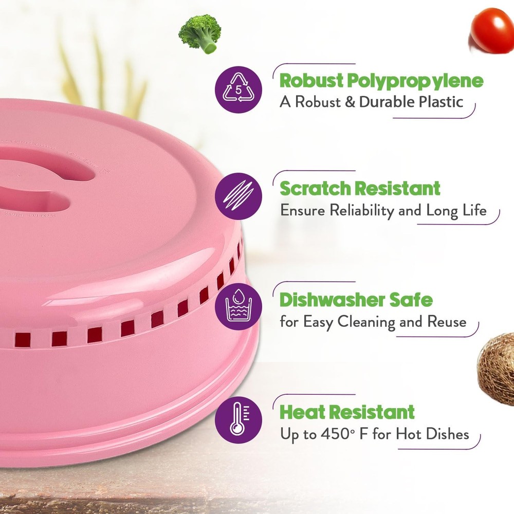 Microwave Splatter Shield, Cover, Dish Protector Lid, Pink