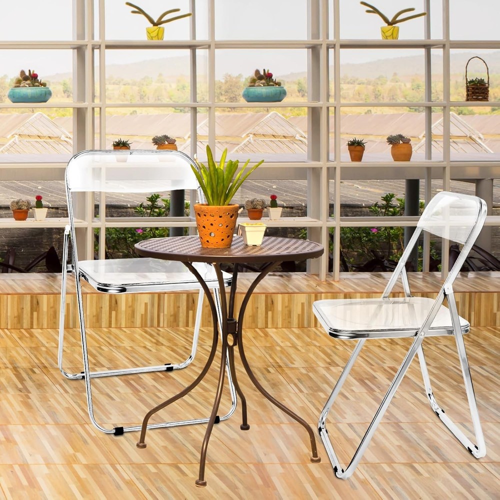 2 Pcs Acrylic Folding Chairs Clear Transparent Stackable Dining Chairs Modern