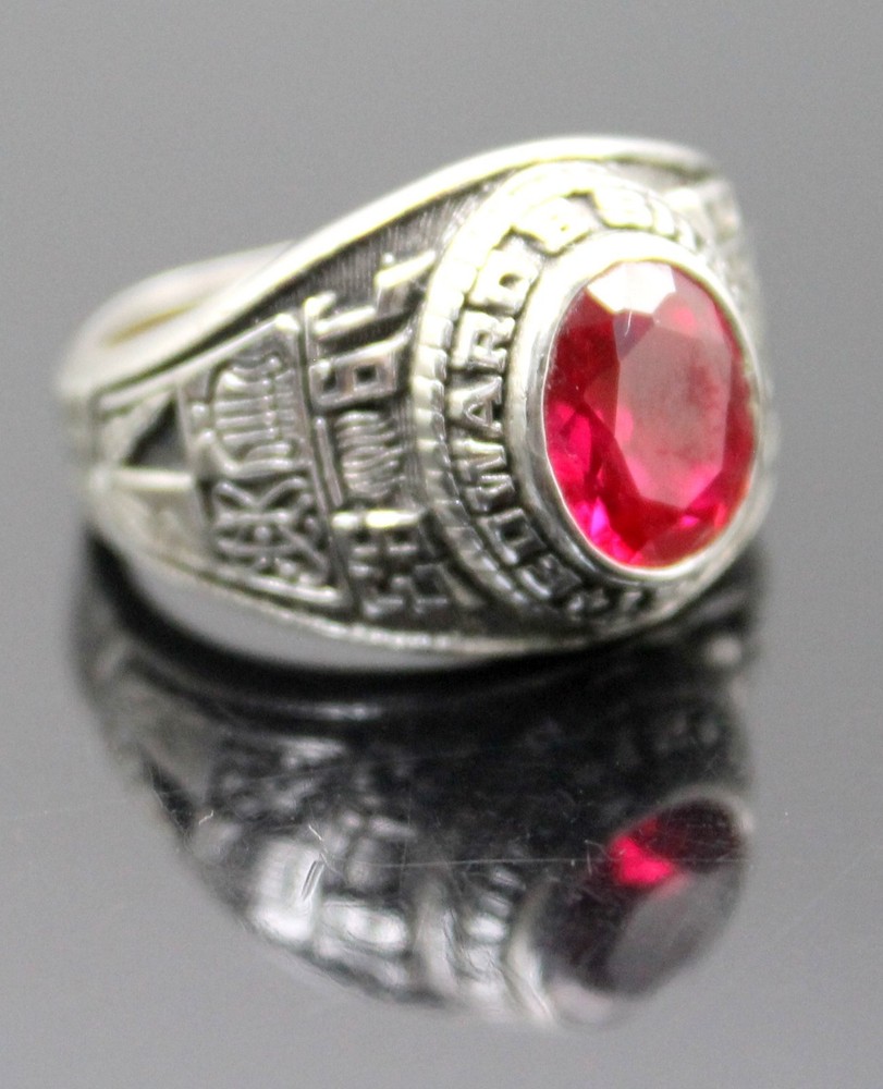 EDWARD SHALLOW SCHOOL 1993 FAUX RUBY SOLID STERLING SILVER RING SIZE 9.75