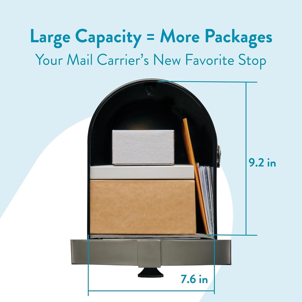 Brunswick Large, Steel, Post Mount Mailbox, Black & Brushed Nickel