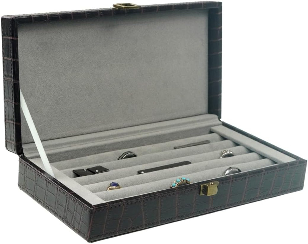 Iconic Vegan Crocodile Leather Cufflink, Ring Storage Box and Organizer