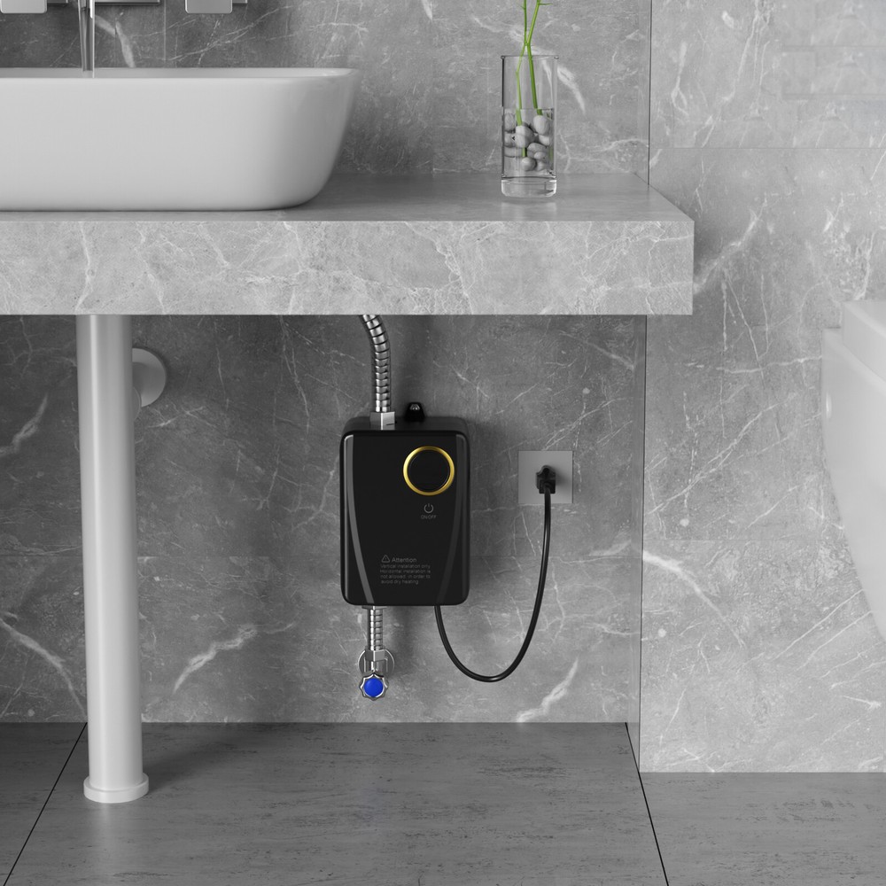 110V 3000W Black Instant Electric Hot Water Heater Wall Mounted 4.57*2.76*7.68in