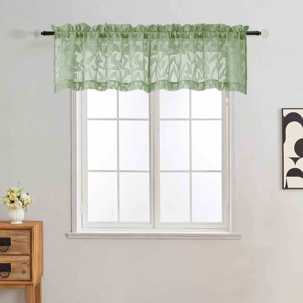 Sage Green Valance for Windows, Light Filtering Kitchen Valances for Small Sh...