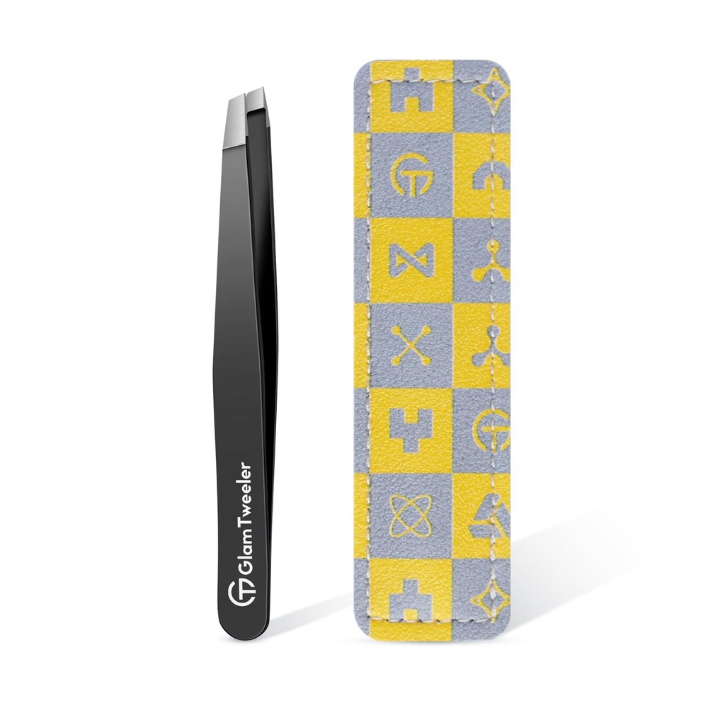 Expert Slant Tip Tweezers with Leather Case, Sharp & Precision Stainless Stee...