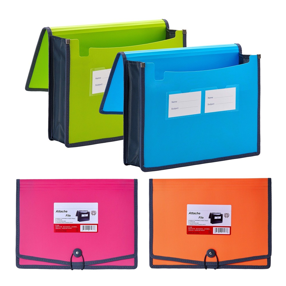 4 Pack Plastic Expanding File Wallet Document Organizer with Elastic Cord & B...