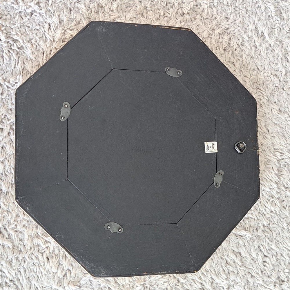13" Vintage Octagonal Bone Inlay Wall Hanging Mirror