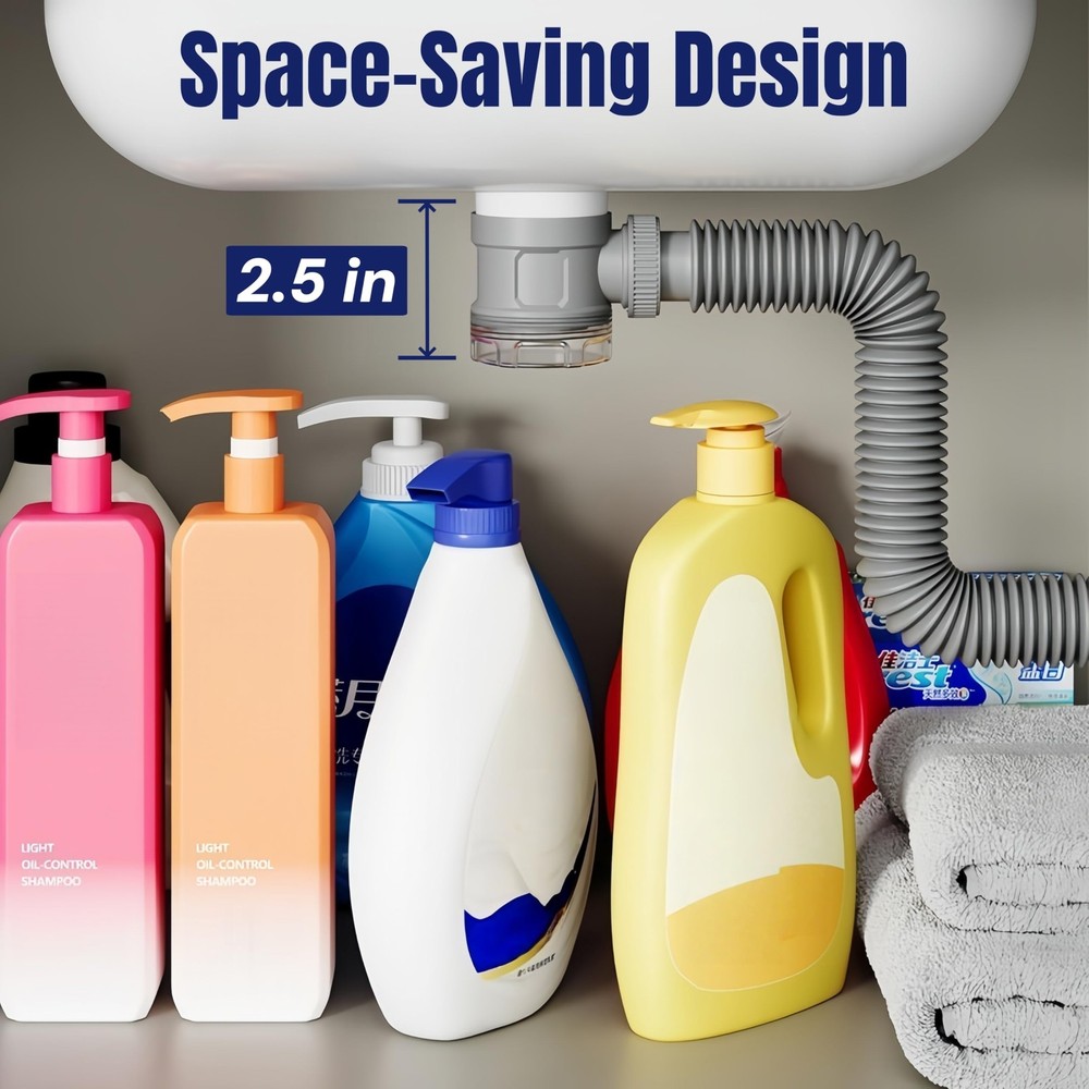 Bathroom Sink Drain Kit with Flexible Expandable Pipe Odor-Free Backflow-Prevent