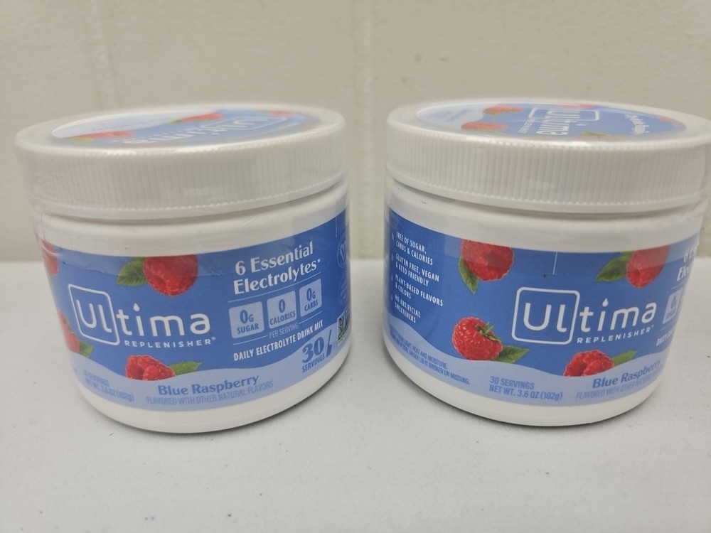 2 Ultima Replenisher BLUE  RASPBERRY Electrolyte ,3.6 oz -30 Sr.  EA - 3/27 (A26