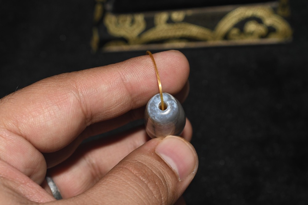 Large Rare Antique Old Banded Agate Stone Bead with Rare Pattern