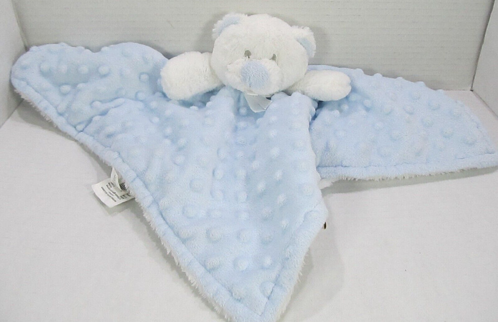 Blankets & Beyond Minky Dot Teddy Bear Security Blanket Blue White Lovey 15"