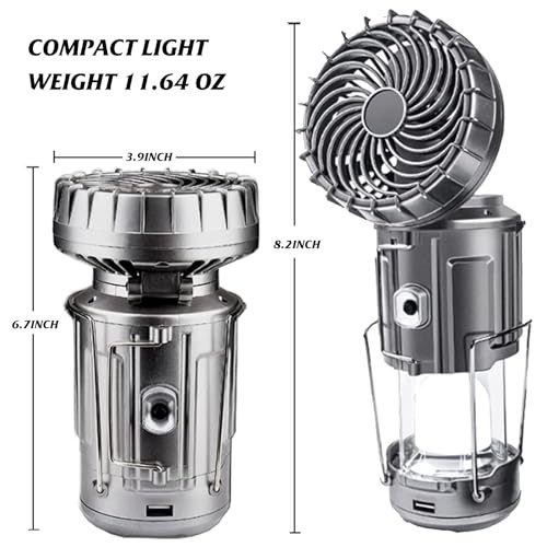 2Pack Solar Camping Lantern with Fan, 3-Way Power Standard-2PCS