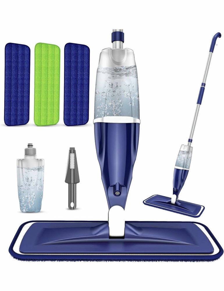 Rectangular Spray Mop Blue Set with Microfiber Pads and Water Tank