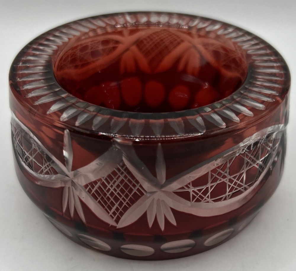 Cut to clear Bohemian Ruby glass votive