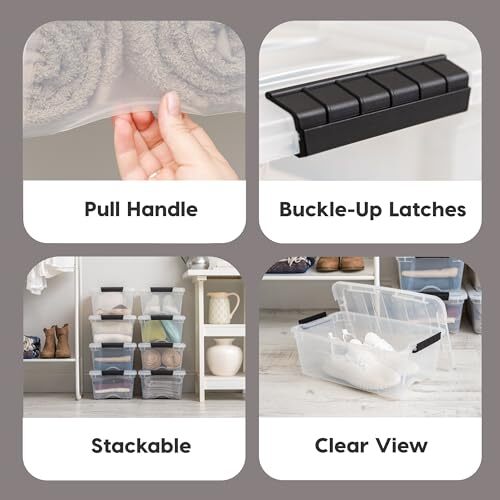 USA 13 Qt Stackable Plastic Storage Bins with Lids, 6 13 Qt. - 6 Pack Clear