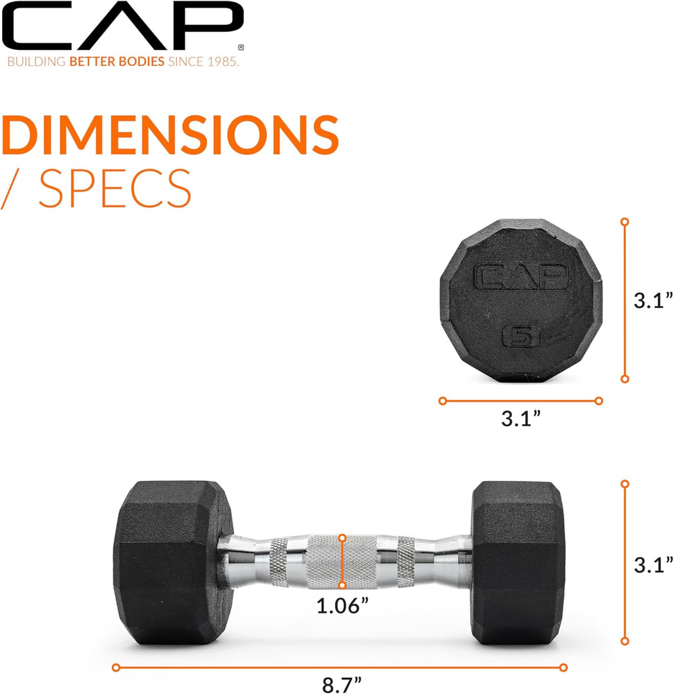 Coated Hex Dumbbell Weight - Single | 10-120 Lbs | Multiple Options