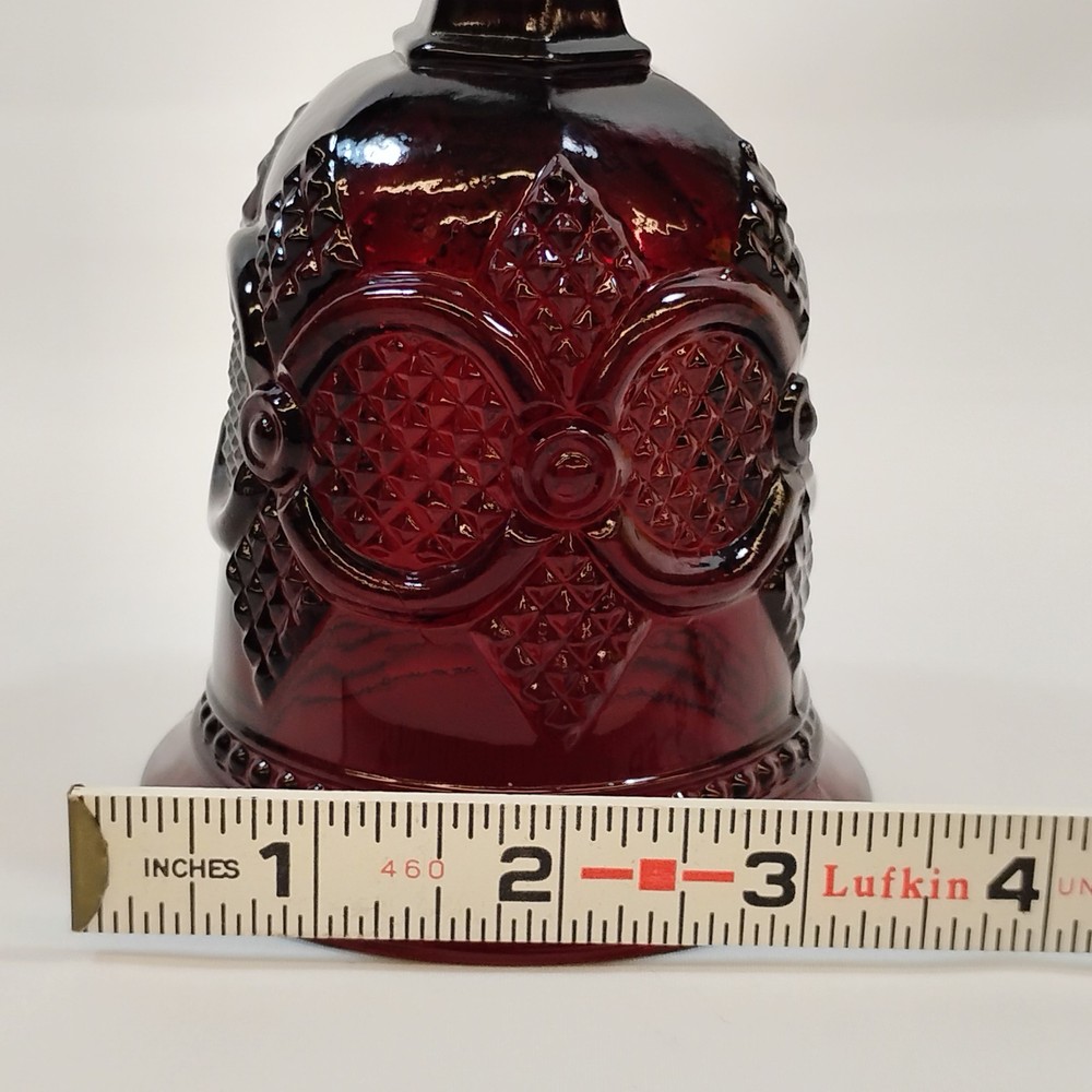 Vintage Ruby Red Pressed Glass Bell Decorative Collectible Intricate Pattern