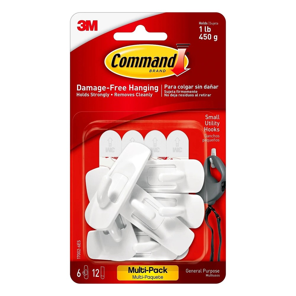Command Hooks Value Pack, White, Small, 6 Hooks, 12 Strips/Pack 1 Pack