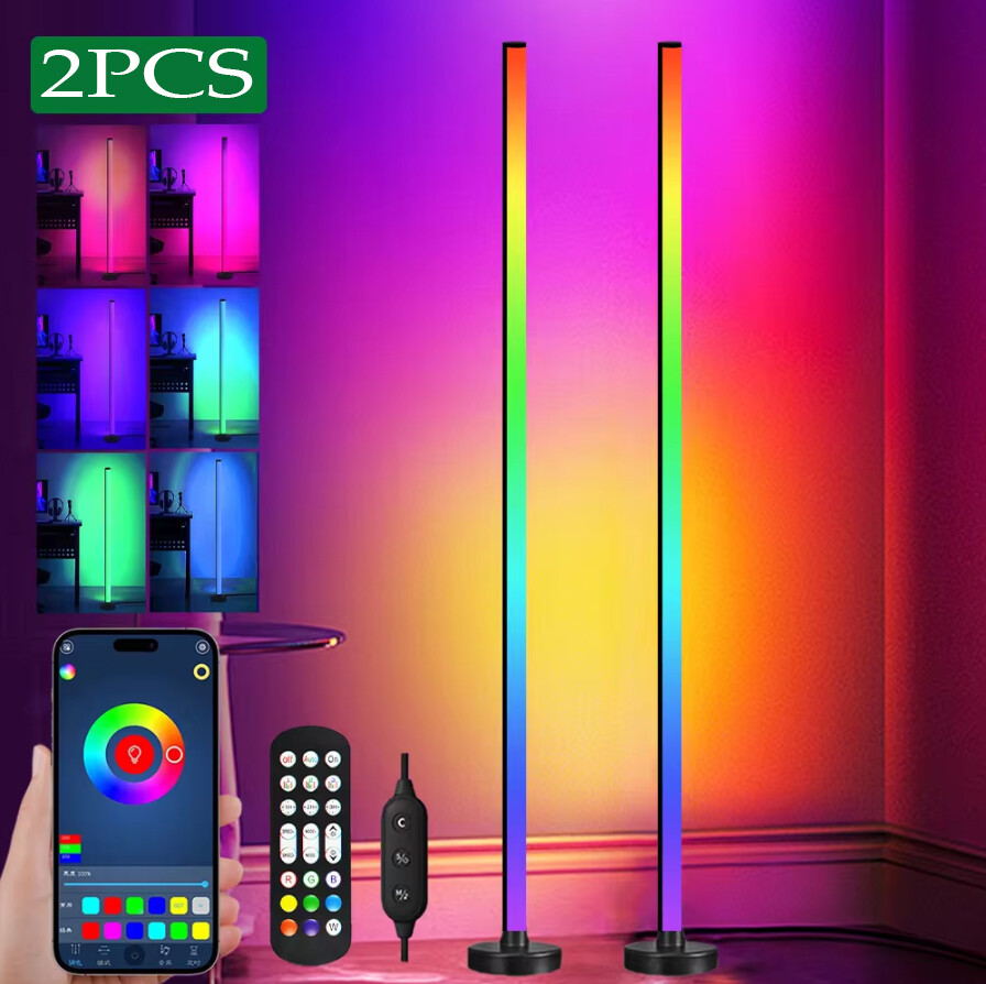 2pc 47" Smart LED Floor Lamp RGB Remote & APP Control Music Sync Corner Lighting