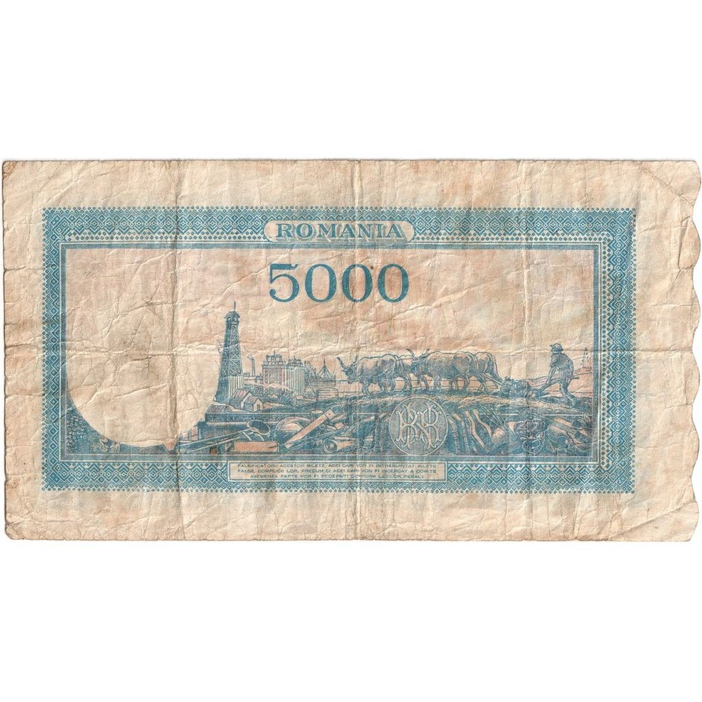 [#376707] Romania, 5000 Lei, 1945-12-20, VF
