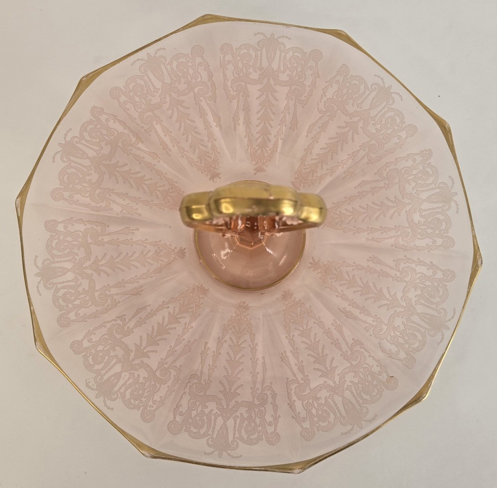 Vintage Pink Depression Glass Handle Server Decagon Shape