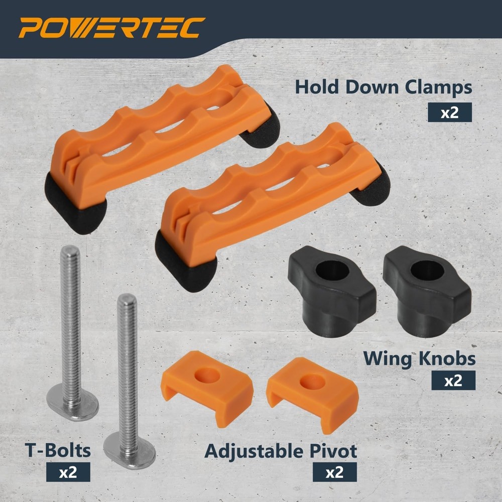 POWERTEC 2PK Adjustable Mini Hold Down Clamps, Multi-Positionable T Black