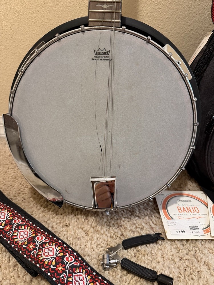 Mitchell MBJ200 Mahogany 5 String Banjo + Crossrock Bag + Strings Bundle READ