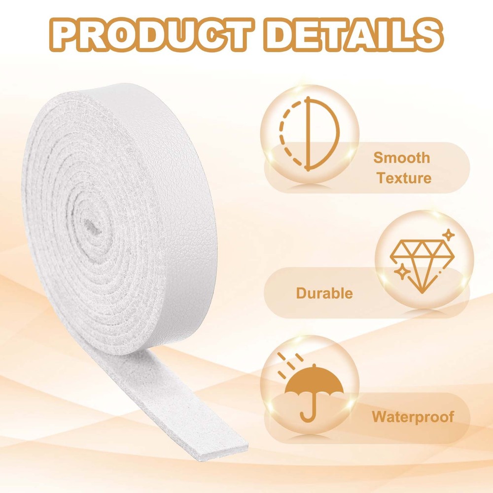 5 Pcs 3/8" Flat Leather Strap, 40" Length PU Leather Strip White