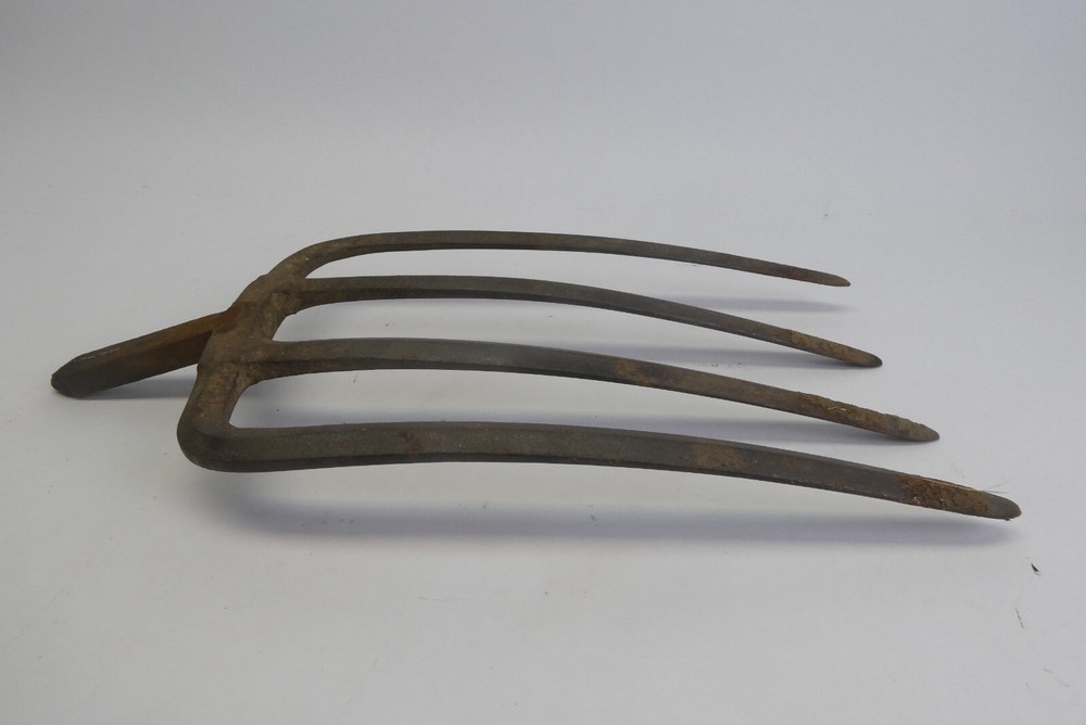 Antique Four Pronged Blacksmith Made Pitchfork Head Tool Part