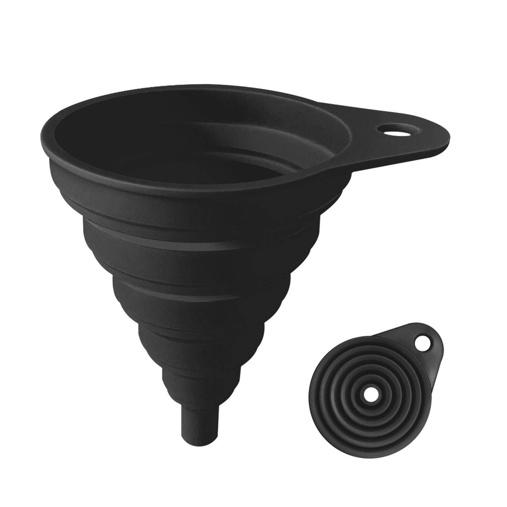 Funnels for Kitchen Use, Food Grade Silicone Collapsible Kitchen Funnel Black