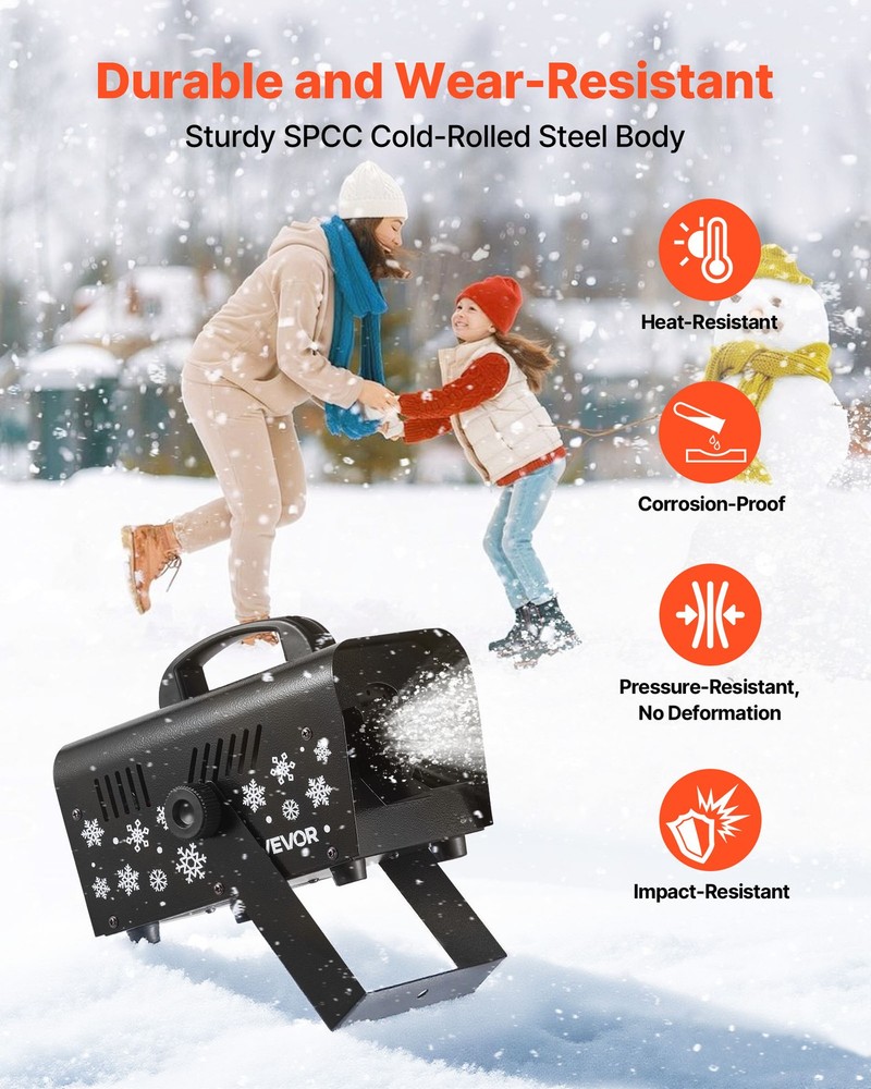 VEVOR 800W Snow Machine Portable Remote Control Handheld Hanging Snow Maker