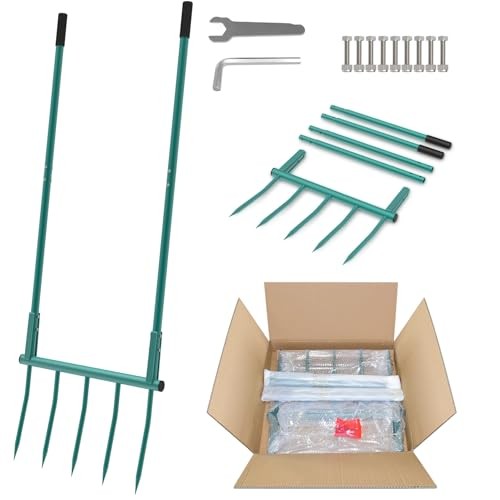 Broad Fork Garden Tool - 5 Tines Heavy Duty Broadfork for Digging, Aqua