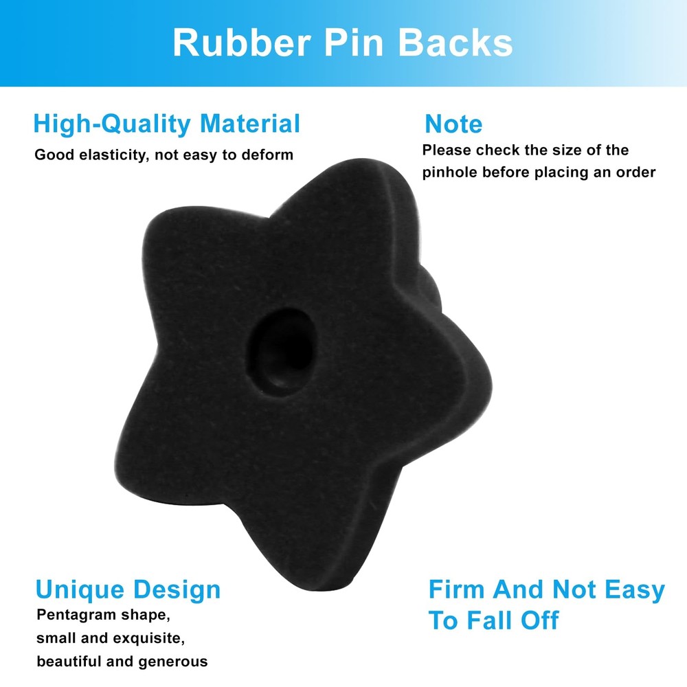Star Shape Rubber Pin Backs Lapel Backing Locking Black 100 Pcs