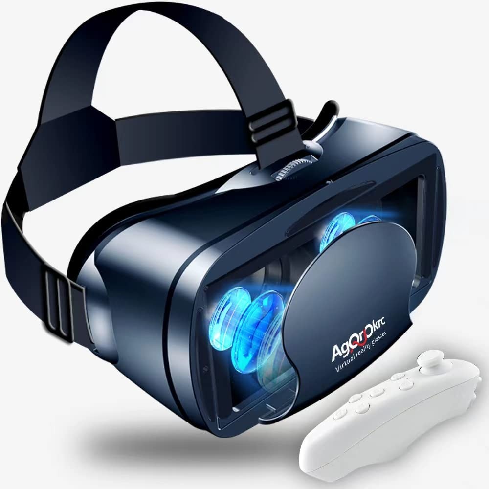 Adjustable 3D VR Headset with Controller - HD Virtual Reality Glasses for 5-7" P
