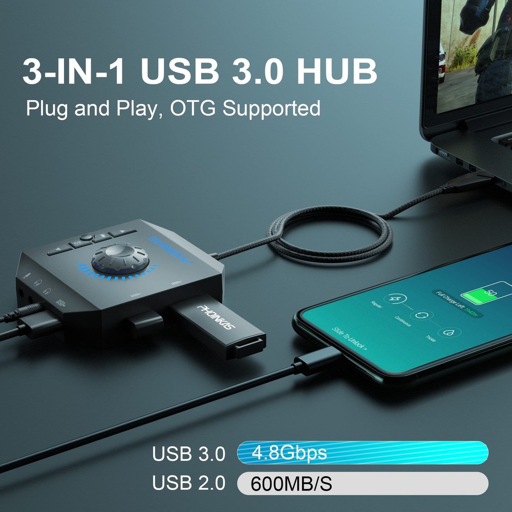 T10 External Sound Card USB Audio Adapter PC Windows Mac Linux Stereo 3.5mm