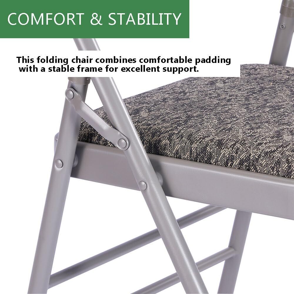 Fabric Grey Steel Frame Padded Folding Chair(4 PACK)