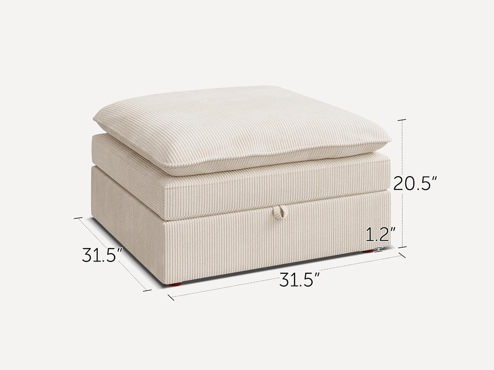 Beige Storage Ottoman Module for Modular Sectional Sofa -