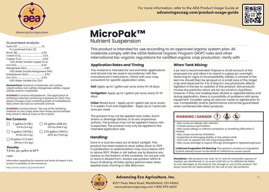 Advancing Eco Agricultere MicroPak™ Nutrient Solution 5 Gal
