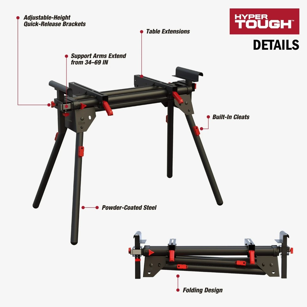 Hyper Tough Hyper Stack 500 lb Heavy Duty Miter Saw Stand, Holds 10' Boards