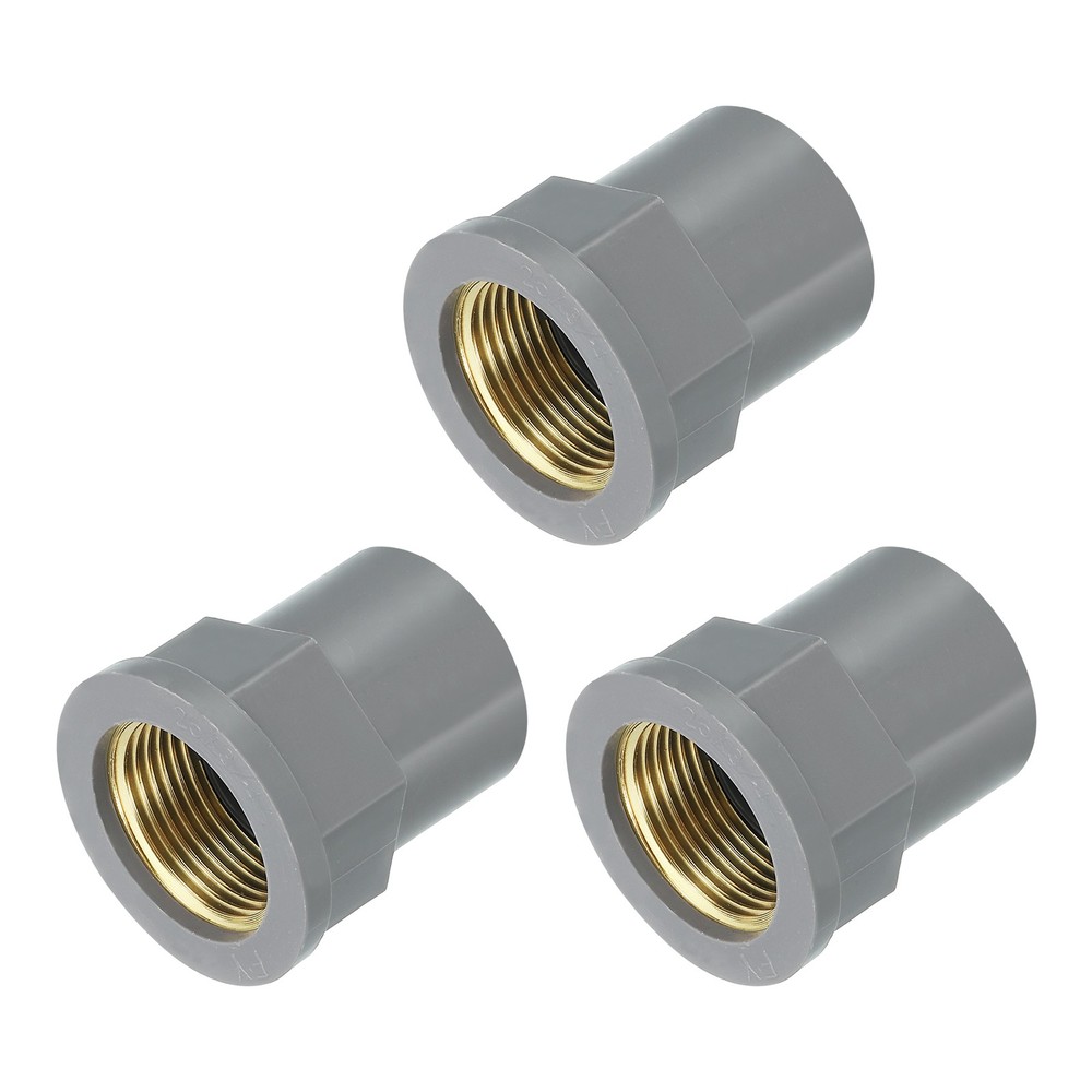 3 Pcs PVC Pipe Fittings, 25mm 3/4 PT Brass Threaded Pipe Coupling, Grey