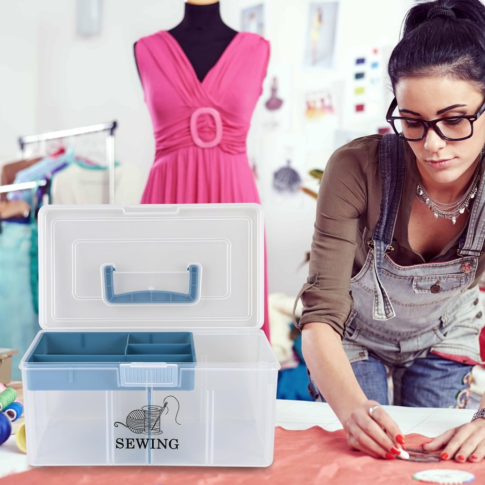 Plastic Sewing Supplies and Tool Box with Handle 12 inch sewing box organizer...