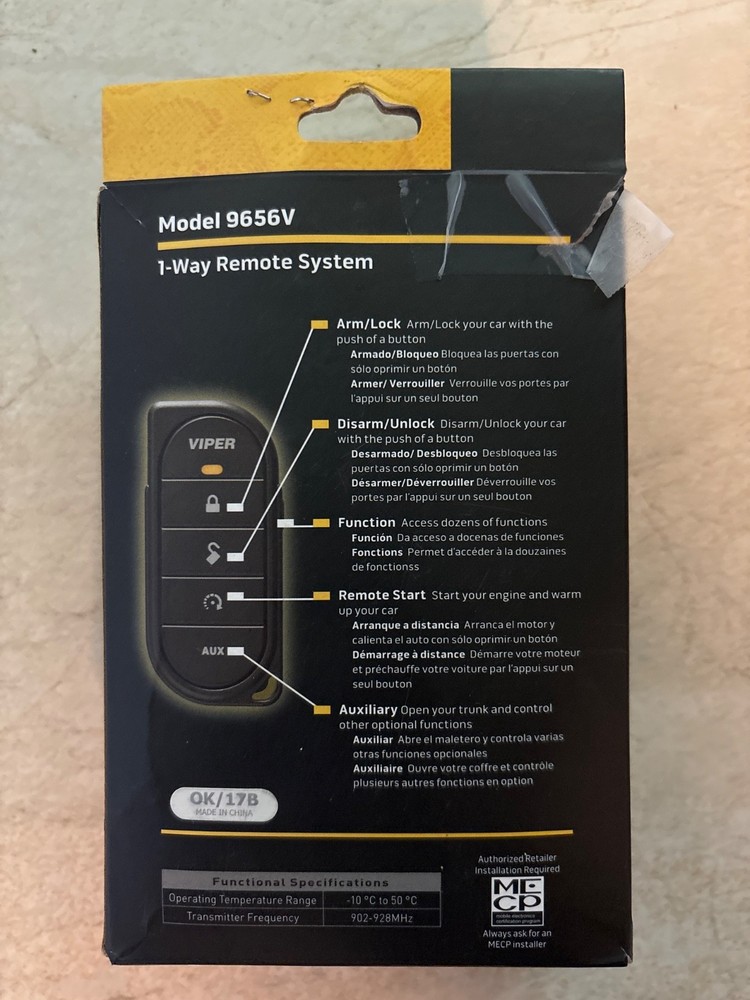 Viper RF Kit Model 9656V 1-way remote control with 1/2-mile range